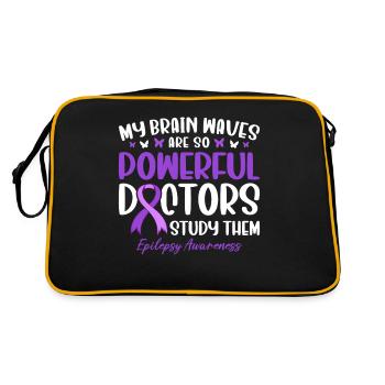 Meine Gehirnwellen sind so mächtig Lila Band - Retro Tasche - Schwarz/Gold - Hinten