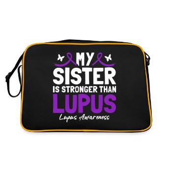 Meine Schwester ist stärker als Lupus Purple - Retro Tasche - Schwarz/Gold - Hinten