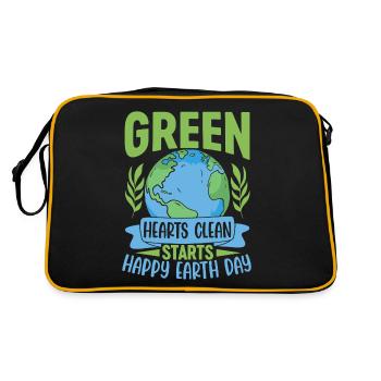 Green Hearts clean starts happy earth day - Retro Bag - black/gold - Back