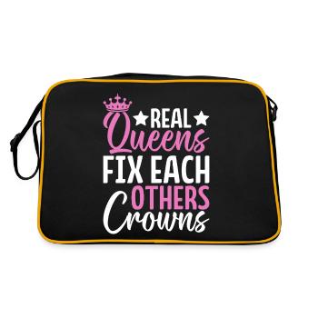 Echte Königinnen fixieren sich gegenseitig Kronen Glitzer Glamour - Retro Tasche - Schwarz/Gold - Hinten