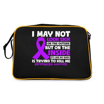 Ich sehe vielleicht nicht krank aus lila Band Fibromyalgie - Retro Tasche - Schwarz/Gold - Hinten
