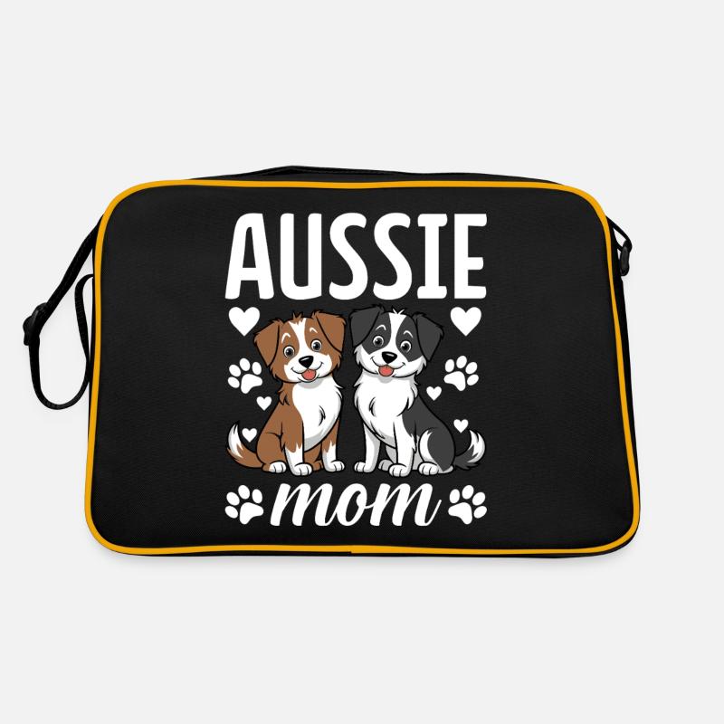 Aussie Mama Australian Shepherd Lustiger Aussie Hund - Retro Tasche - Schwarz/Gold