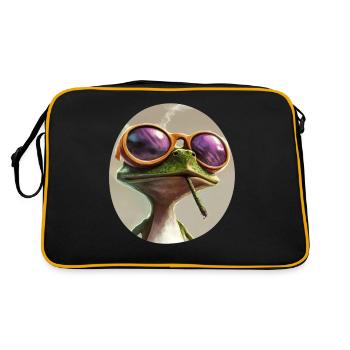 Cartoon frog smoking weed: Psychedelic croak - Retro Bag - black/gold - Back