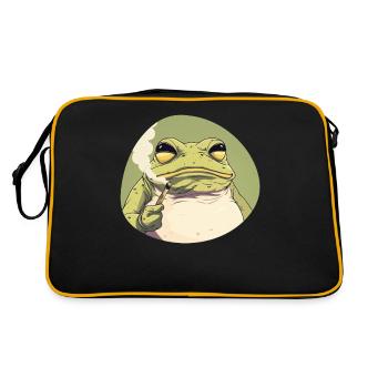 Stoned cartoon frog smoking weed: cannabis croak - Retro Bag - black/gold - Back