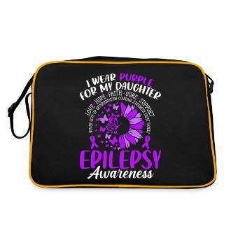 Ich trage Lila für meine Tochter Lila Band - Retro Tasche - Schwarz/Gold - Hinten