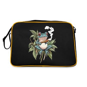 Blue Frog with Joint - Weed Frog Design - Retro Bag - black/gold - Back