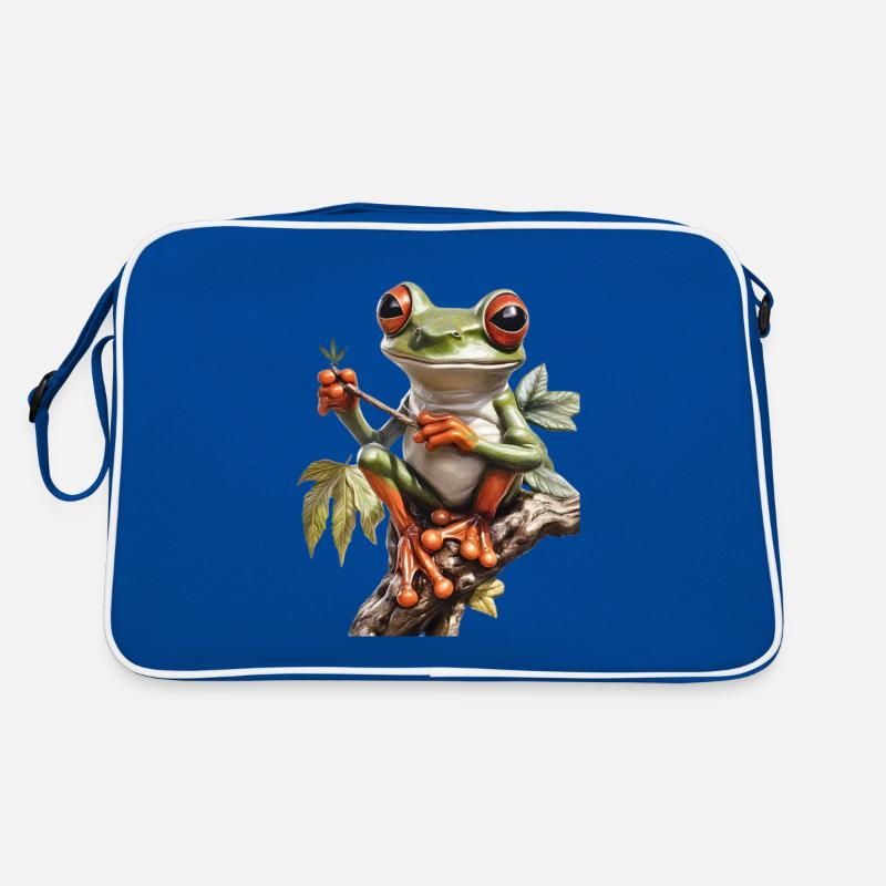 Frog with Joint on Branch - Weed Frog Design Retro Bag
