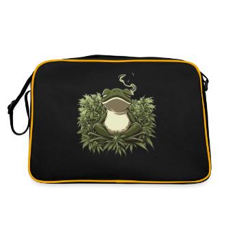 Frog in lotus position with cannabis leaves - Retro Bag - black/gold - Back