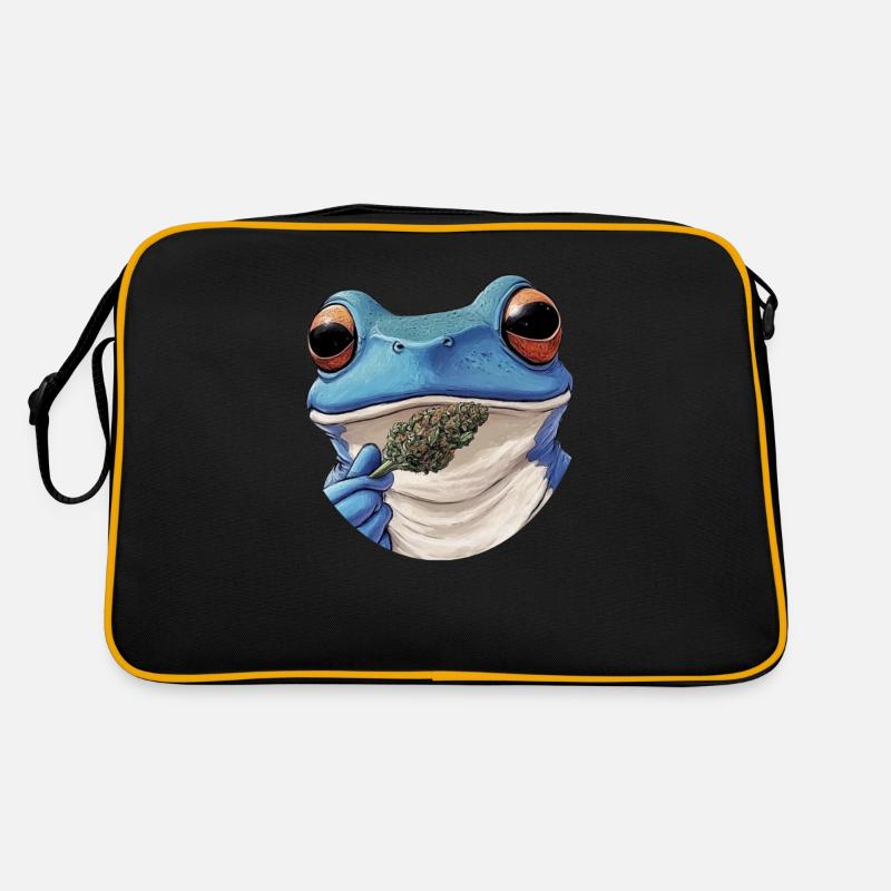 Blue Frog with Weed Flower - Weed Frog Design Retro Bag