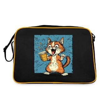 Chat excité avec du café dans le style comique - Sac Retro - noir/or - Dos