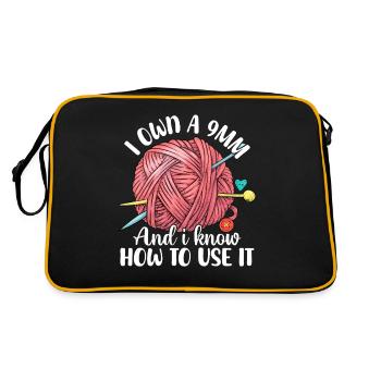 I Own A 9mm And I Know How to Use It Funny Sewing - Retro Bag - black/gold - Back