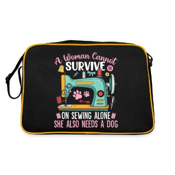 Sewing Dog Hand Stitching Sew Fabric Quilting Dog - Retro Bag - black/gold - Back