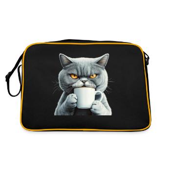 Realistisch: Grantige Katze mit Kaffee - Retro Tasche - Schwarz/Gold - Hinten