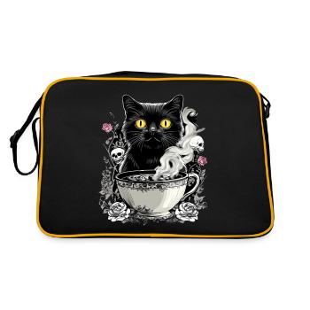 Mystical: Cat with skull coffee - Retro Bag - black/gold - Back