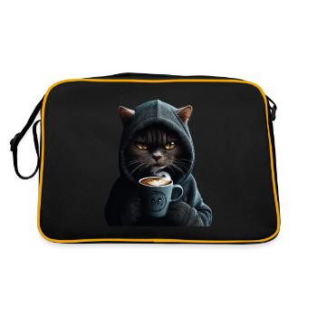 Mystical Cat with Hoodie & Coffee - Retro Bag - black/gold - Back