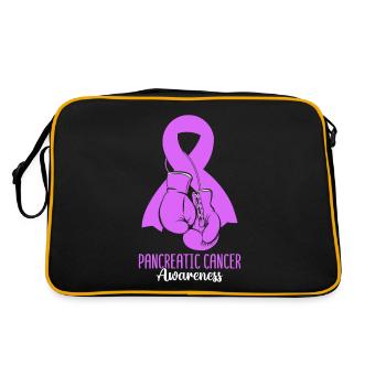 Bewusstsein für Bauchspeicheldrüsenkrebs Lila Band - Retro Tasche - Schwarz/Gold - Hinten
