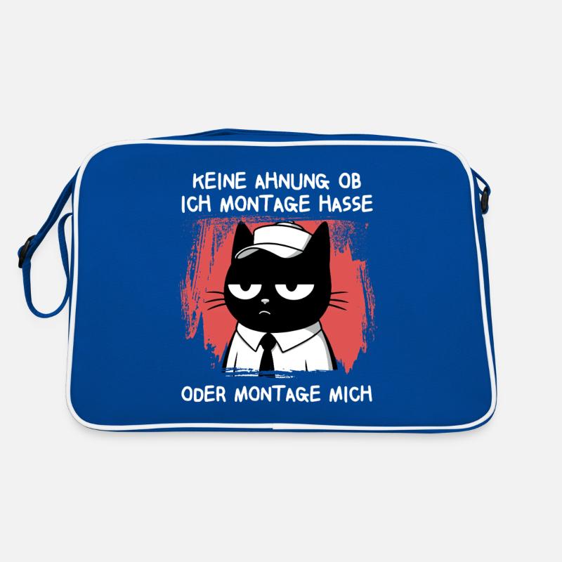 Müde Katze mit Cap – Ich hasse Montage Retro Tasche