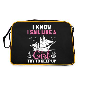 I Know I Sail Like A Girl Funny Sailboat Sailing - Retro Bag - black/gold - Back