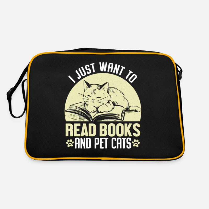 Ich möchte einfach nur Bücher lesen und Katzen retten - Retro Tasche - Schwarz/Gold