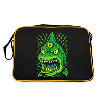 Three-eyed neon shark with fangs - Retro Bag - black/gold - Back