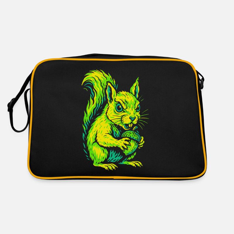 Wütendes Neon-Eichhörnchen mit Nuss Retro Tasche
