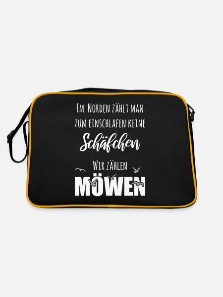 Im Norden zählen wir Möwen - Retro Tasche - Schwarz/Gold - Hinten