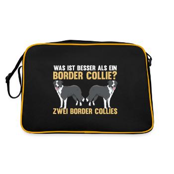 Zwei Collies Hund Border Collie - Retro Tasche - Schwarz/Gold - Hinten