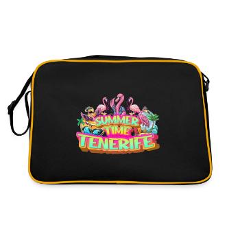 Teneriffa Sommer Flamingo Palmen Strand Meer - Retro Tasche - Schwarz/Gold - Hinten