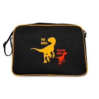 Vater, Sohn, Tochter, Dinosaurus - Retro Tasche - Schwarz/Gold - Hinten