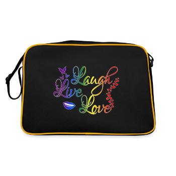 Laugh Live Love in LGBT Regenbogen Farben - Retro Tasche - Schwarz/Gold - Hinten
