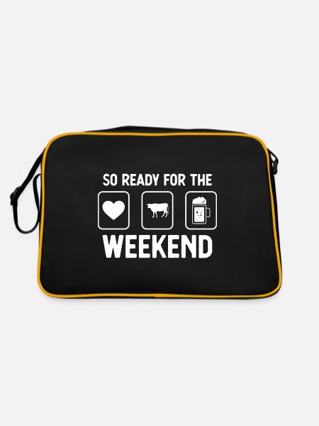 So bereit für das Wochenende - Bier - Kuh - - Retro Tasche - Schwarz/Gold - Hinten