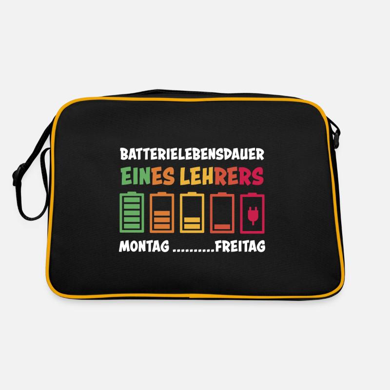 Lehrer Spruch Batterie Akku Lustig Schule Geschenk - Retro Tasche - Schwarz/Gold