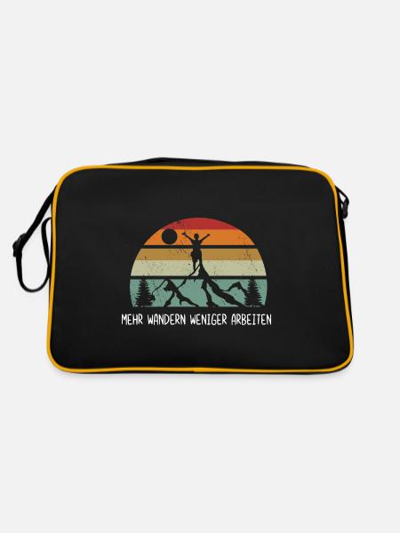 Wandern Berge Wanderer - Retro Tasche - Schwarz/Gold - Hinten