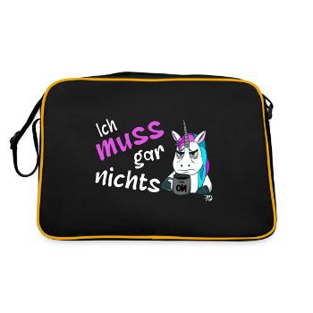 Ich muss gar nichts, lustiges grimmiges Einhorn - Retro Tasche - Schwarz/Gold - Hinten