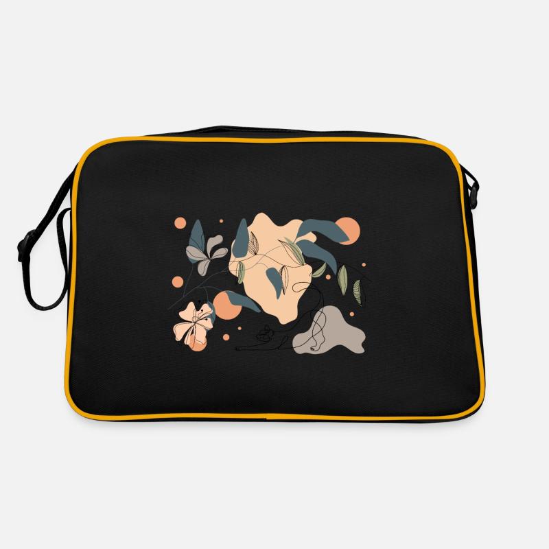 Spring, Cat and Flowers - Retro Bag - black/gold