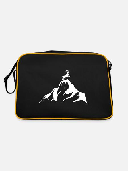 Ziege - Berg - (9) - Retro Tasche - Schwarz/Gold - Hinten