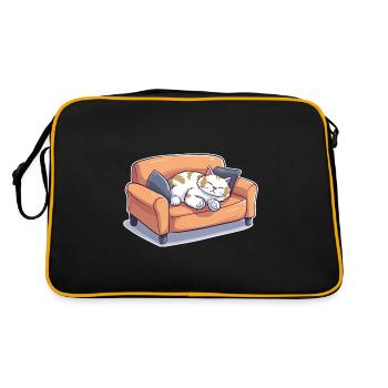 Cat Oversleeping Tired Couch Sofa Funny Cartoon - Retro Bag - black/gold - Back