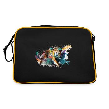 Tiger Splash Grunge Bunt Tier Raubtier Kunst - Retro Tasche - Schwarz/Gold - Hinten
