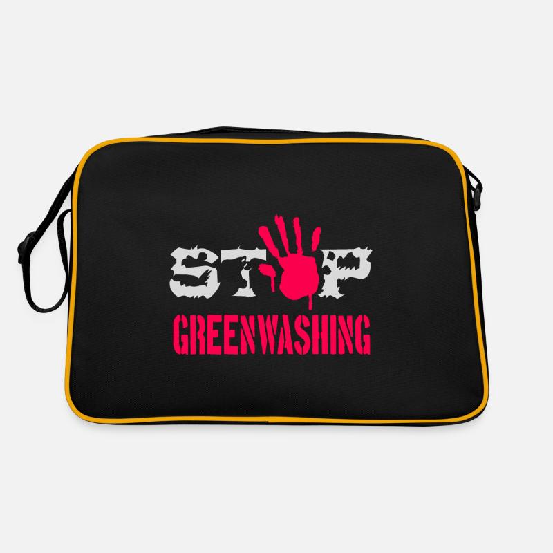 Stopp Greenwashing - Retro Tasche - Schwarz/Gold