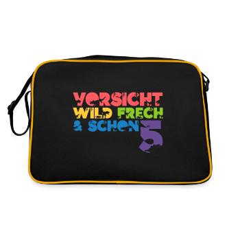 Kinder 5. Geburtstag 5 Jahre Dino Dinosaurier - Retro Tasche - Schwarz/Gold - Hinten
