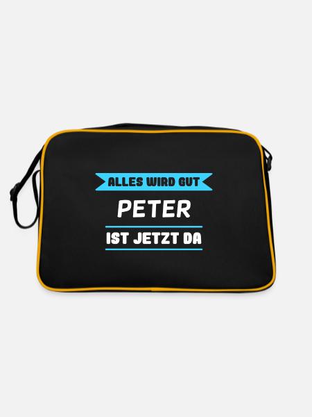 Peter Name Design für stolze Peter - Retro Tasche - Schwarz/Gold - Hinten