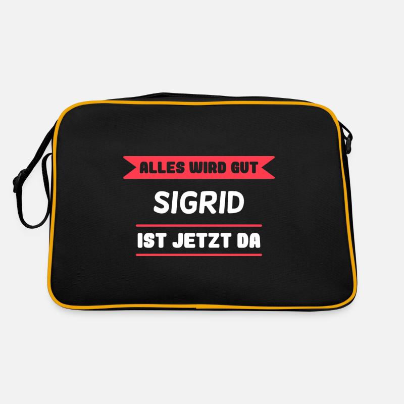 Sigrid Name Design für stolze Sigrids - Retro Tasche - Schwarz/Gold