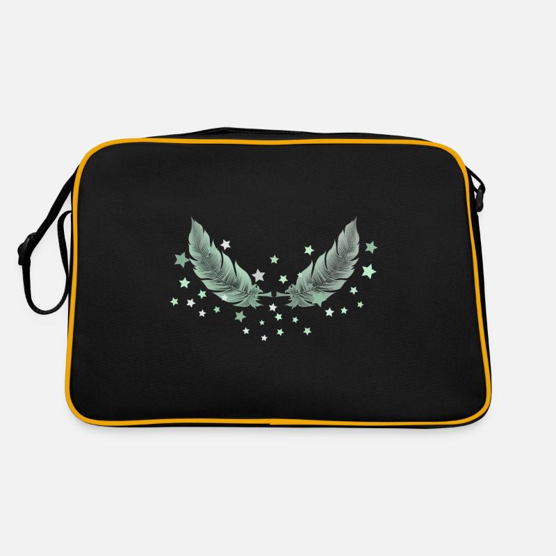 Zwei Federn - Retro Tasche - Schwarz/Gold