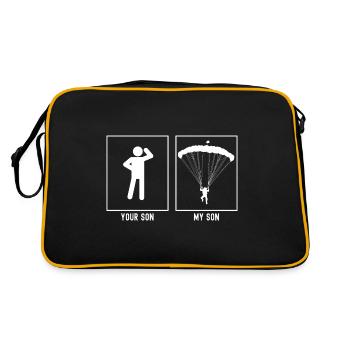 Dein Sohn - Mein Sohn - Gleitschirmfliegen Abstieg - Retro Tasche - Schwarz/Gold - Hinten