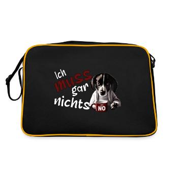 schlecht gelaunter Hund lustiger Spruch - Retro Tasche - Schwarz/Gold - Hinten