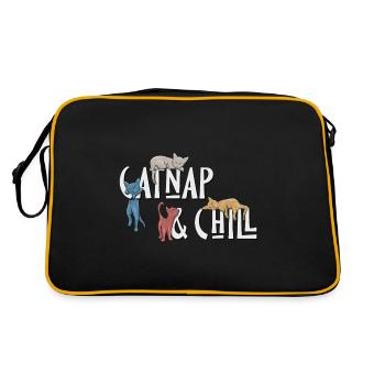 Catnap & Chill! Gemütlich entspannte süße Katzen - Retro Tasche - Schwarz/Gold - Hinten