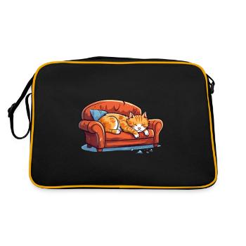 Cat Oversleeping Tired Couch Sofa Funny Cartoon - Retro Bag - black/gold - Back