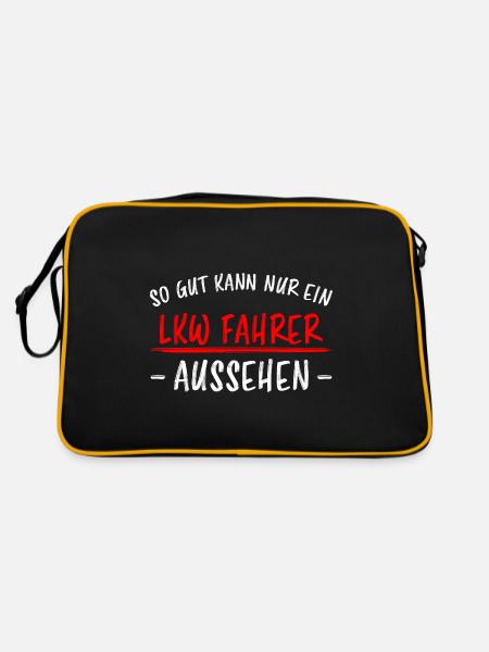LKW Fahrer Lustige Spruch Lastkraftwagen Geschenk - Retro Tasche - Schwarz/Gold - Hinten