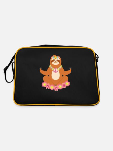 Funny Hippie Sloth Yoga - Retro Tasche - Schwarz/Gold