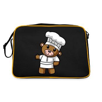 Culinary Art Teddy Chef Kitchen Drawing Comic Bear - Retro Bag - black/gold - Back